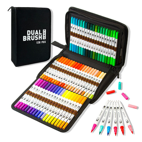 Set of Dual-Head Watercolor Pens with 120, 72, and 60 Color Soft Tips for Art and Painting Supplies, Children's Drawing Materials