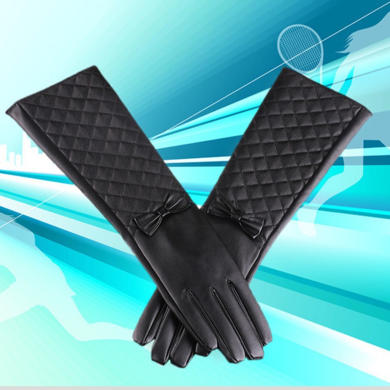Guantes largos de cuero de las nuevas mujeres 40CM guantes de imitación de cuero del arco guantes calientes de la boda del funcionamiento de la moda
