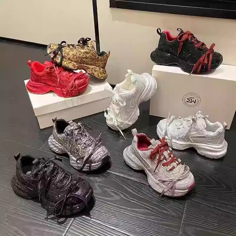 Ins Tide Brand Ginseng Rhinestone Torre Shoes Women's 2024 New Outwear Fashion Stylish Thick Bottom Casual sneaker