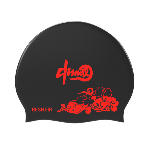 Direct Manufacturer Sale Chinese Style Cloud Pattern Silicone Printed Fashion Large Size Long Hair Non-Tight Head Waterproof Unisex Swim Cap