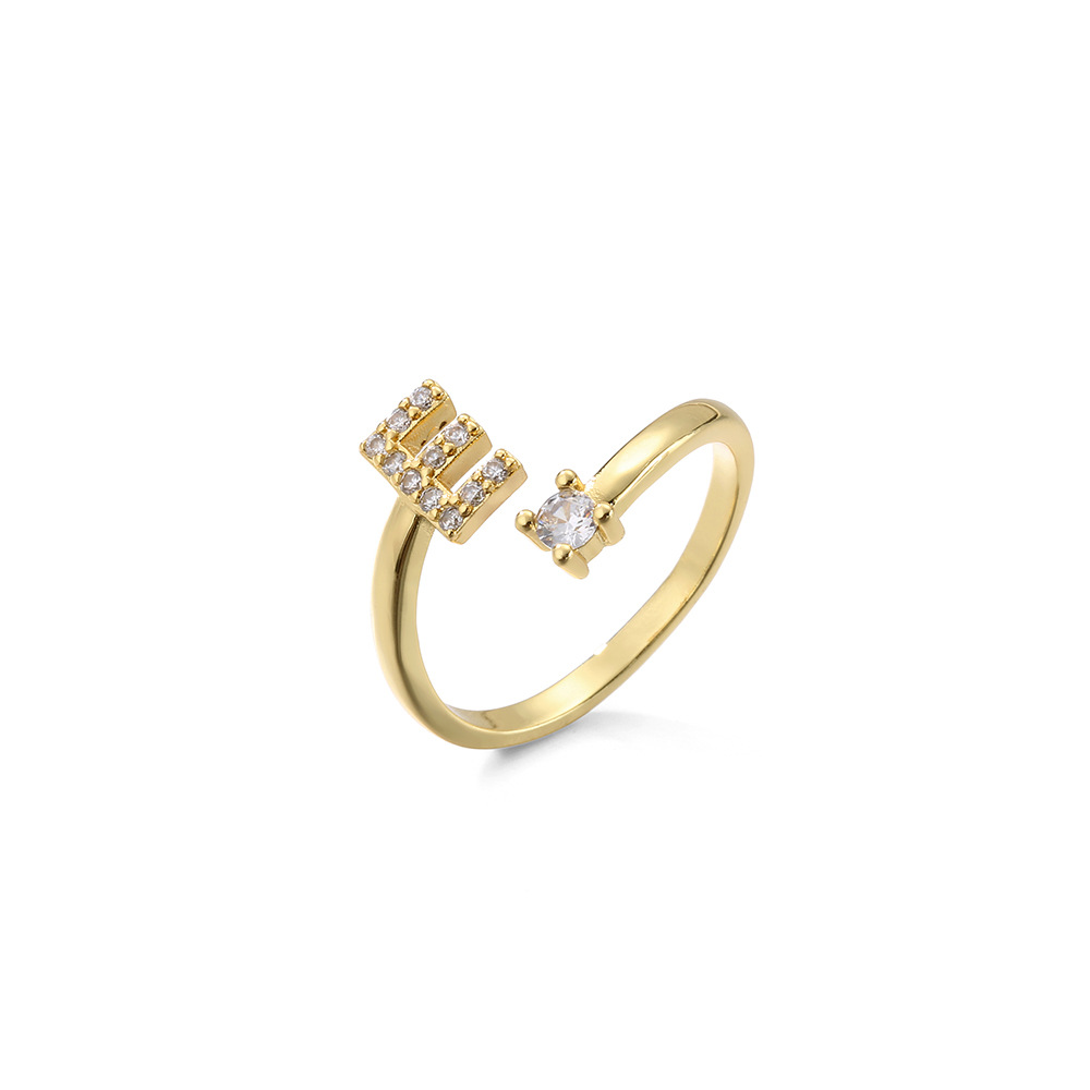2g Weight Travel Occasion Copper Material Letter Pattern Women'S Gender Plating Design White, Gold Color Wholesale New Micro-inlaid Letter Zircon Copper Open Ring Nihaojewelry 14