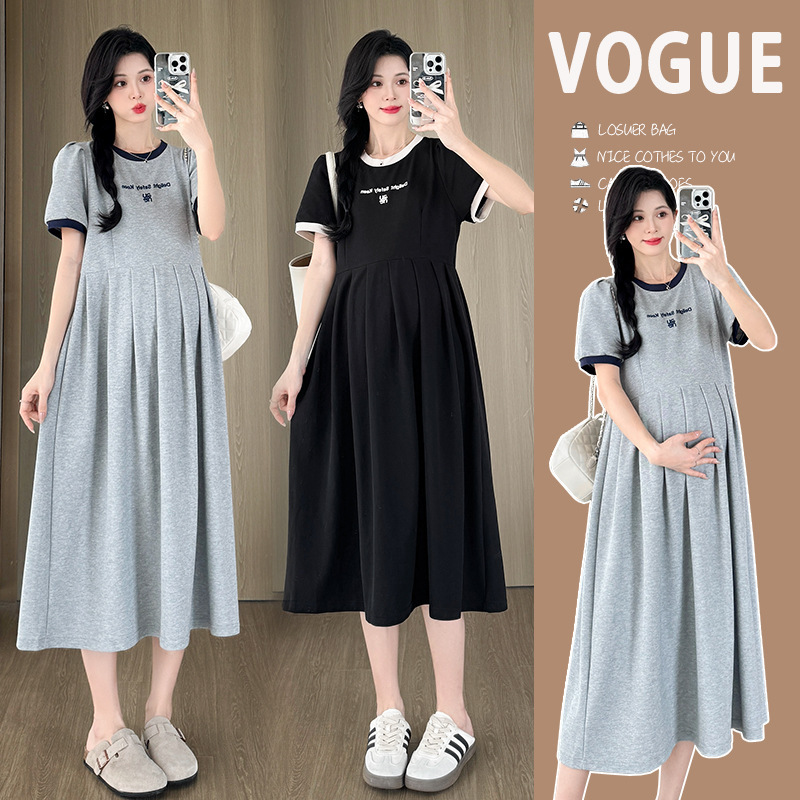 Maternity Summer Trendy Mom New Fashion Loose plus size Letter Embroidered dress Summer Western Style Slimming Skirt Maternity Summer Trendy Mom New Fashion Loose plus size Letter Embroidered dress Summer Western Style Slimming Skirt