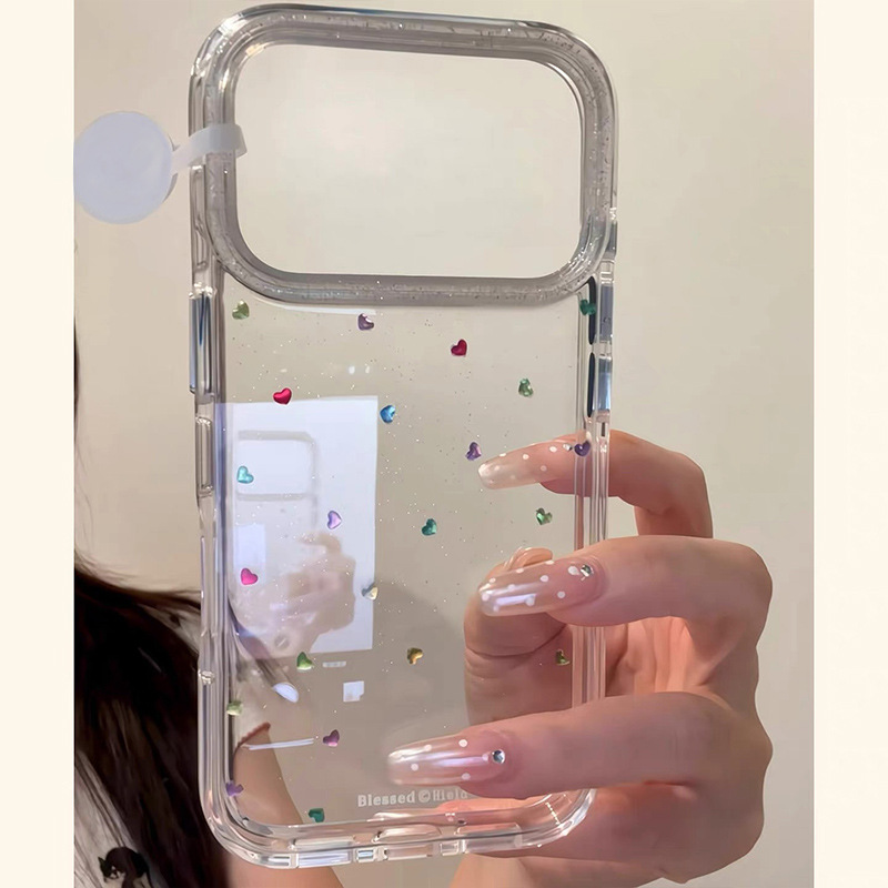 Funda sencilla estilo ins con purpurina fina y diseño de corazón de lunares, adecuada para iPhone 17 Pro Max, iPhone 14, iPhone 15 Pro, iPhone 13 para mujer.