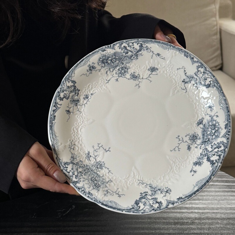 复古法式浮雕蕾丝纯白花边青花陶瓷餐盘碗杯高脚盘重工系列批发|undefined