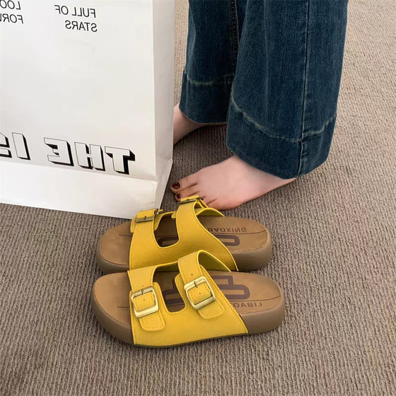 Genuine Leather Vintage Birkenstocks Shoes Women's Summer Korean-style Casual Thick Slippers Women's Sandals Holiday Sandals