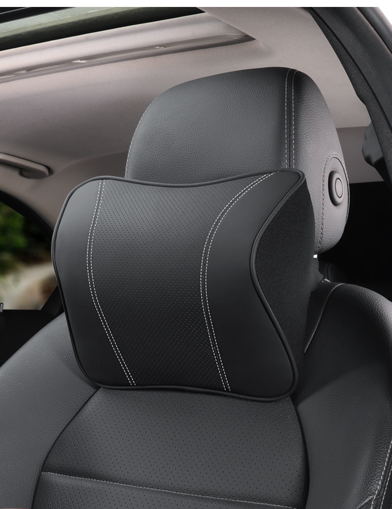 Genuine Leather Car Headrest and Lumbar Support, Car Seat Neck Pillow, Car Cushion, Car Memory Foam Pillow, Car Pillow