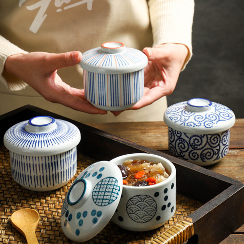 Cross-border Japanese ceramic stew pot, hotel restaurant, steamed egg, bird's nest, water-proof stew pot, steam bowl with lid, commercial soup cup