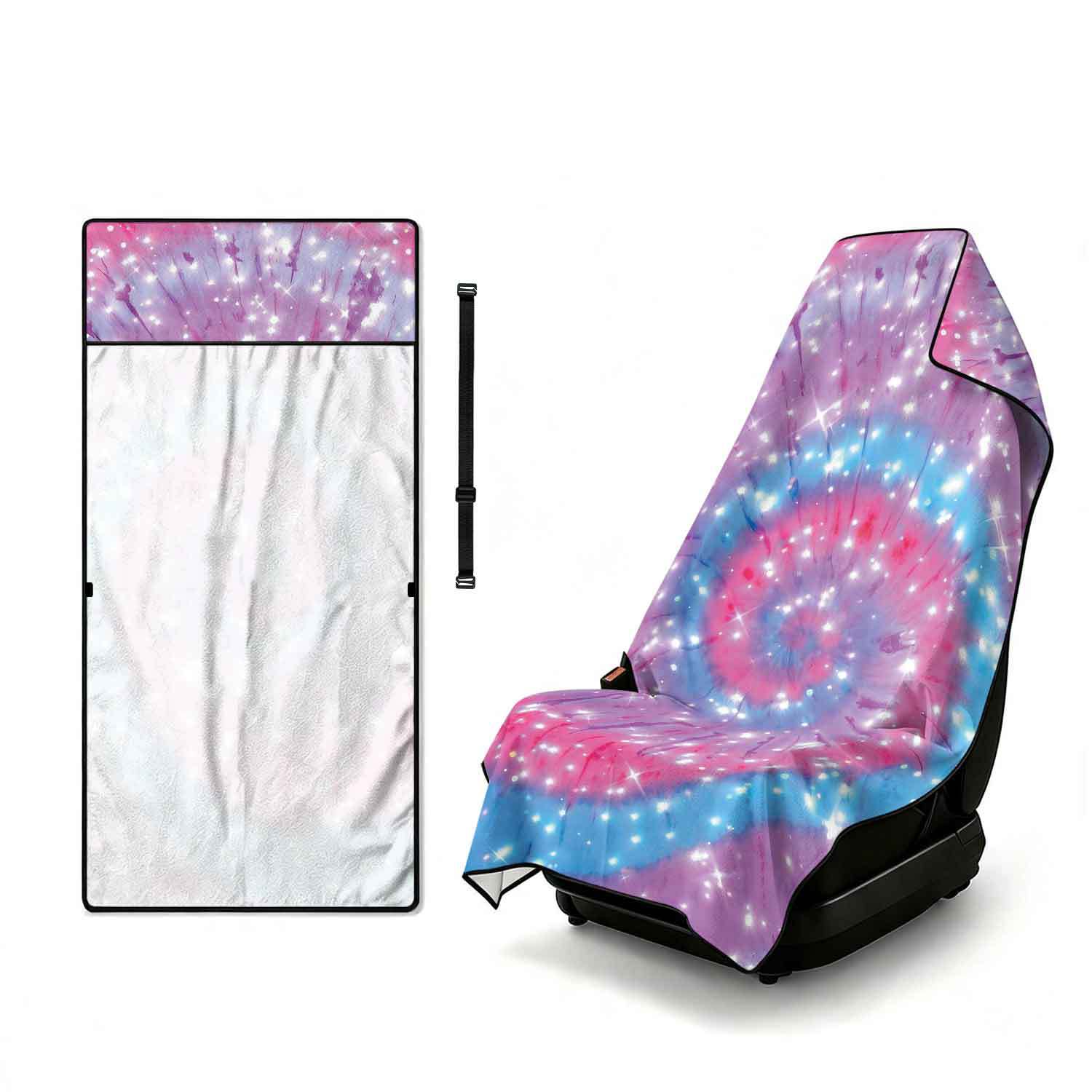 Printed bath towel and car seat cover 2-in-1, ultra-fine fiber outdoor beach and car dual-use universal seat cushion