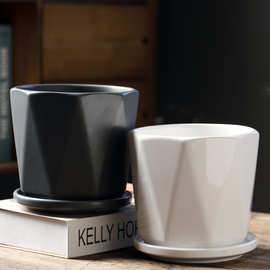 花盆陶瓷特大号家用带托盘简约创意绿萝高级感个性轻奢多肉花盆