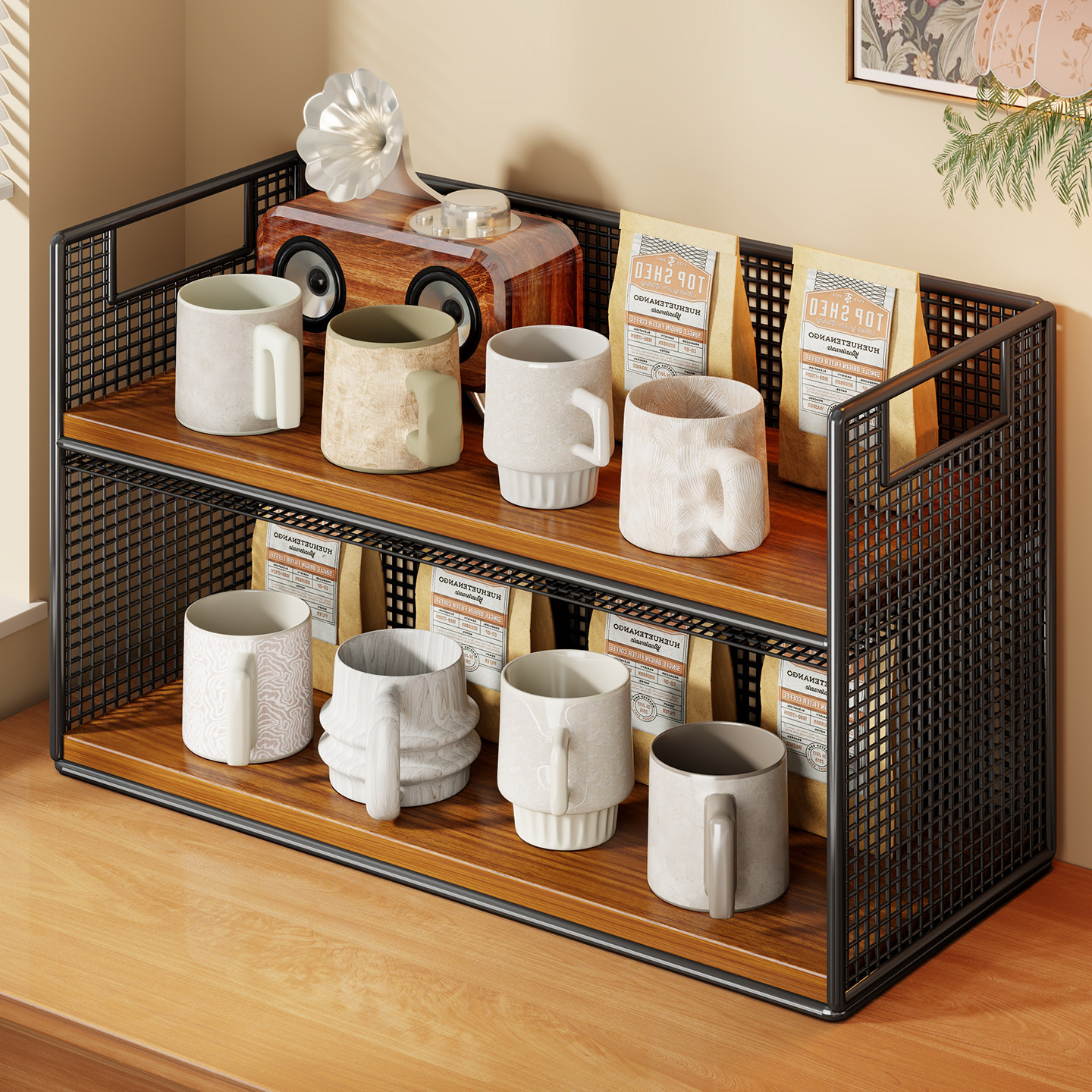 Organizador de Vasos Multicapa de Escritorio para Cocina y Comedor