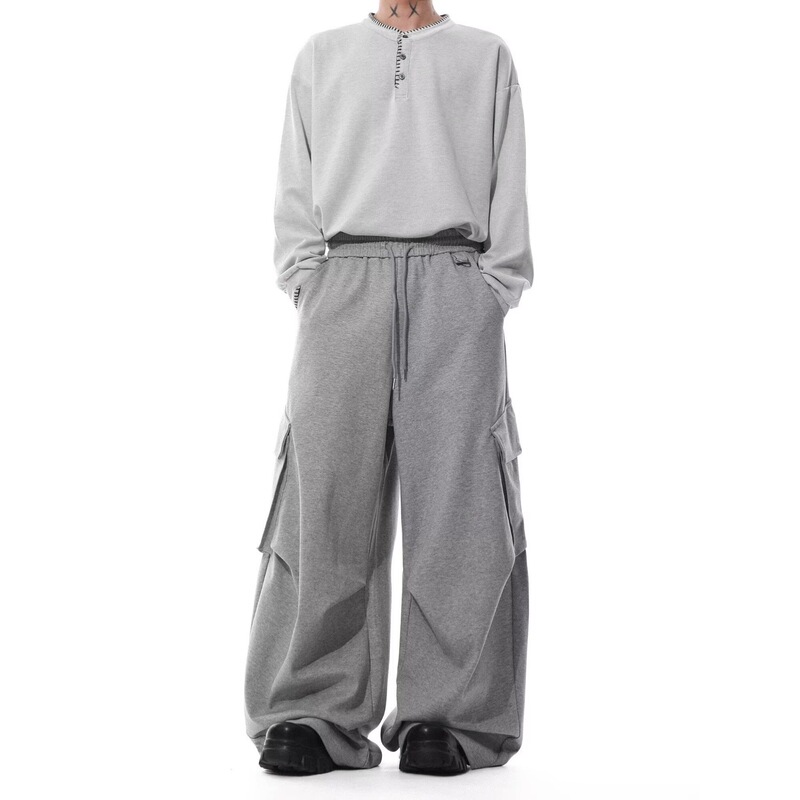 American-Style Deconstructed Air Layer Pleated Curved Knife Casual Pants for Men, New Autumn Design, Loose Heavy Wide-Leg Pants