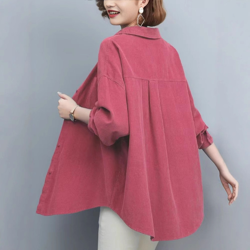 Corduroy Shirt Women's Long Sleeve Spring and Autumn 2024 New plus size Loose Slim Long Casual Western Style Jacket
