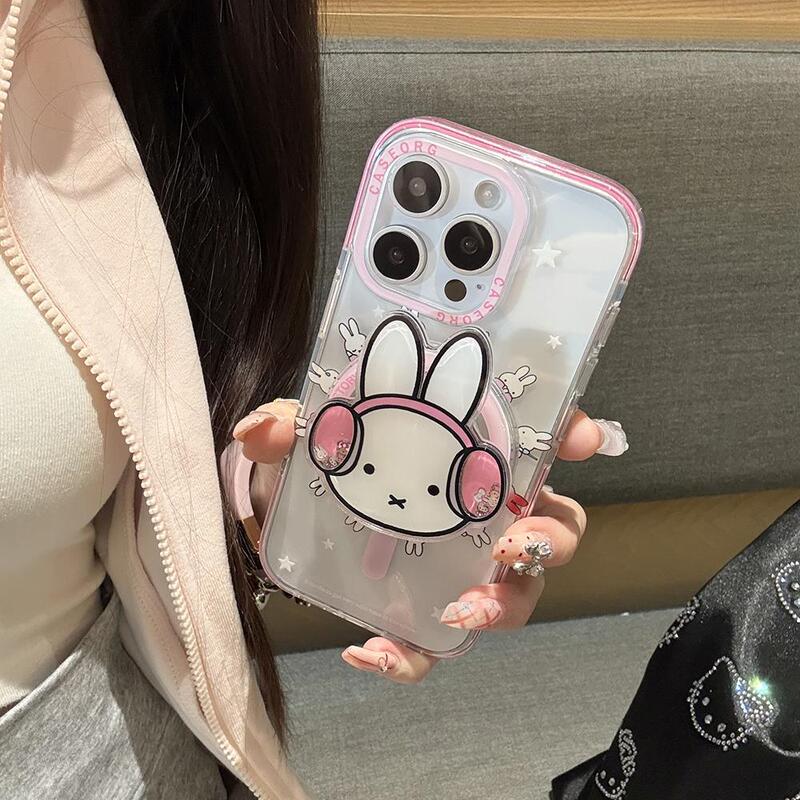 Suitable for Apple 15 Mobile Phone Case with Headphones Miffy Rabbit 16promax Cartoon 11 Funny 8plus High-end XS Through