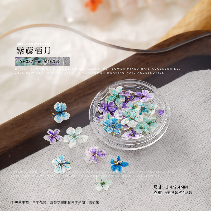网红美甲干花夏日渐变花朵混彩天然压花干燥DIY盒装穿戴甲材料品|undefined