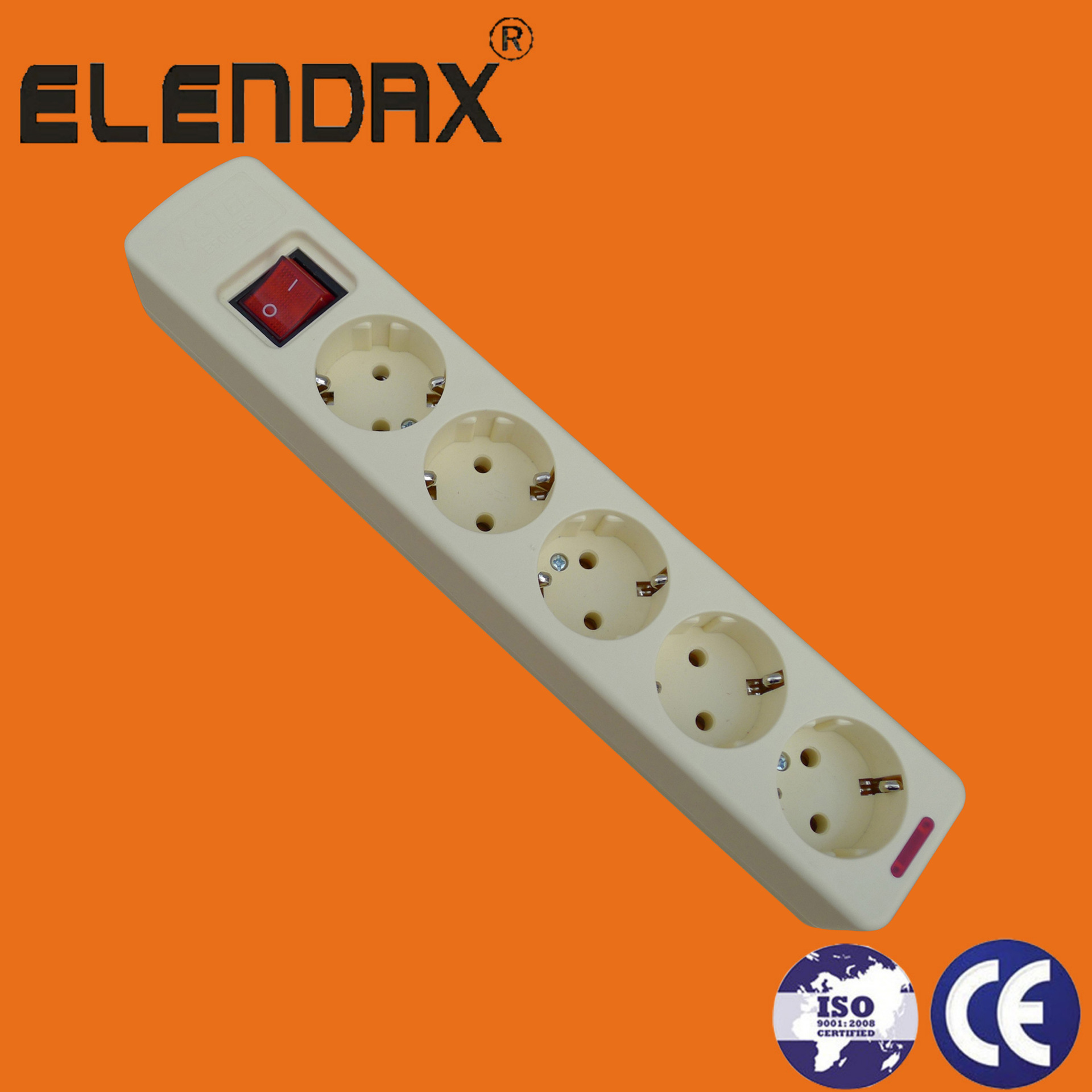 供应带接地带开关　五位德式接线插座　欧式插板（E5005ES）