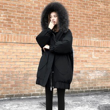 黑色羽绒棉服女2023年新款冬季中长款宽松显瘦大码加厚棉袄外套女
