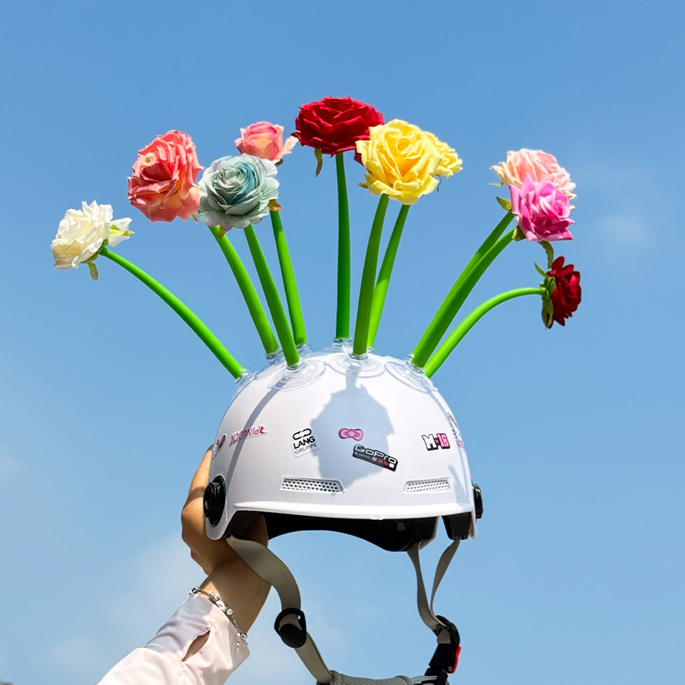 Helmet decoration rose flower, artificial flower cute suction cup sunflower, universal for motorcycle and electric scooter helmets