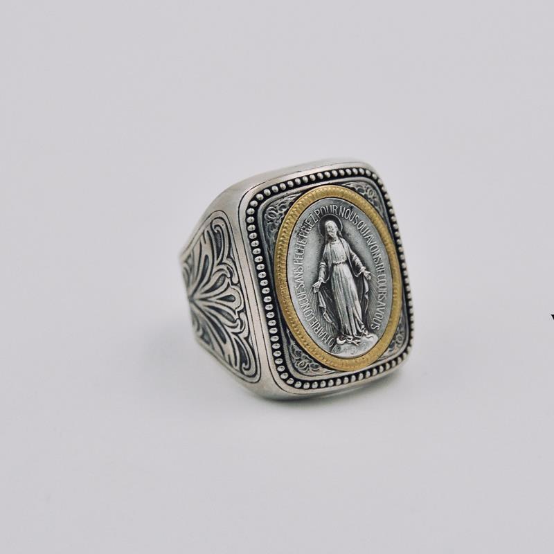 925 Silver Handmade Inlaid Vintage Artistic European and American Faith Hint Ancient Coin Ring Opening Adjustable Ring for Men 925 Silver Handmade Inlaid Vintage Artistic European and American Faith Hint Ancient Coin Ring Opening Adjustable Ring for Men