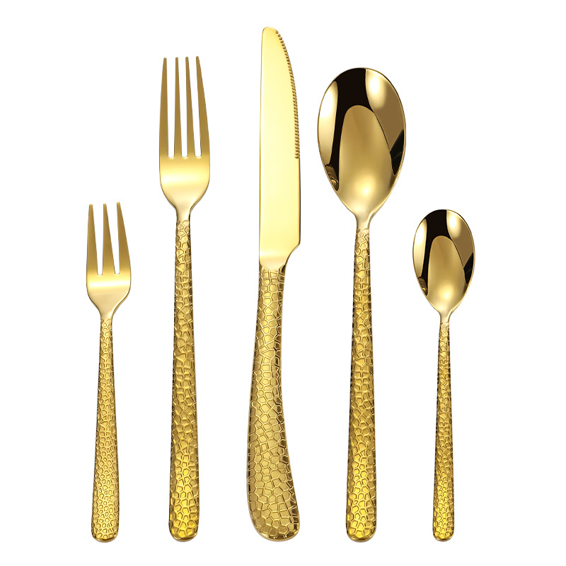 20/24/30 piezas traje Hotel Acero inoxidable vajilla cuchillo, tenedor y cuchara Amazon martillado occidental cuchillo de carne, tenedor y cuchara