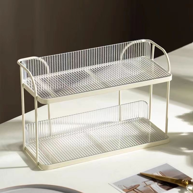 Estante de almacenamiento de condimentos de cocina estante de almacenamiento multifuncional estante de acabado dormitorio lujoso cosméticos perfumes estante de escritorio de doble capa