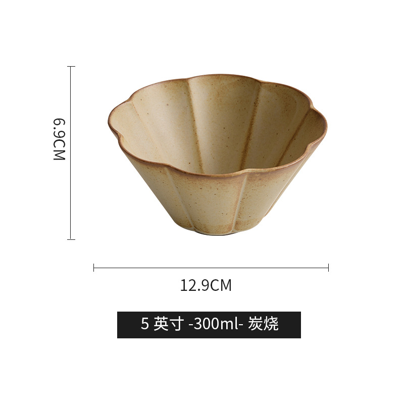 Tazo de arroz de cerámica japonesa retrógrada, tazón de fideos de sopa, sabor de alta calidad, ensalada de frutas caseras, tazón de avena exquisito