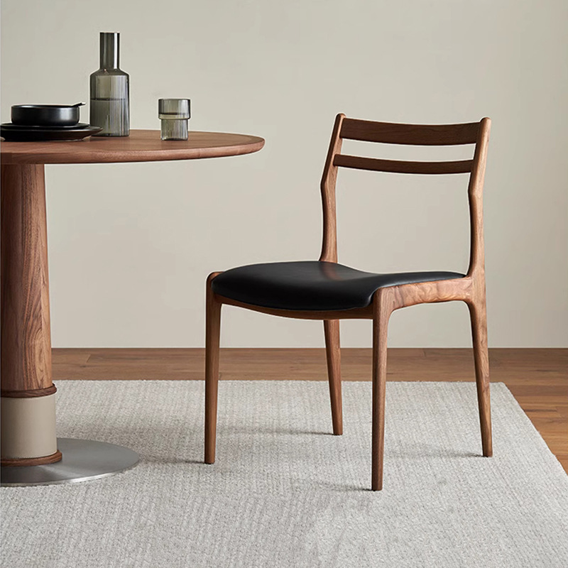 North American Walnut Color Dining Chair Home Study Modern Minimalist Dining Room Chair Home Living Room Solid Wood Negotiation Back Chair