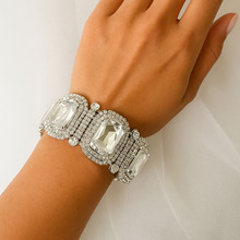 跨境新品满钻几何形手镯欧美时尚民族风夸张水钻手链手饰bracelet