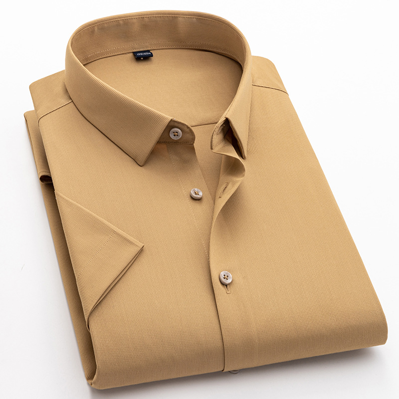 LOGO personalizado camisa de fibra de bambú hombre mangas cortas elásticas sin hierro herramientas anti-arrugas camisa de bambú de negocios caballero