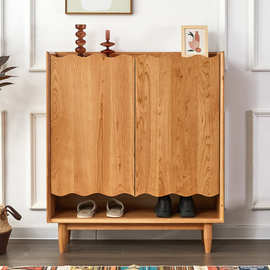 北欧纯实木鞋柜简约家用门口小户型樱桃木胡桃木大容量收纳玄关柜