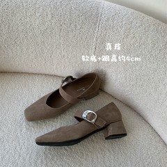 ALILOVERS 法式磨砂皮玛丽珍鞋2025秋季新款粗跟仙女晚风气质女鞋
