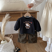 春装婴儿衣服女童韩系卡通卫衣豹纹长裤两件套周岁女宝宝春季套装