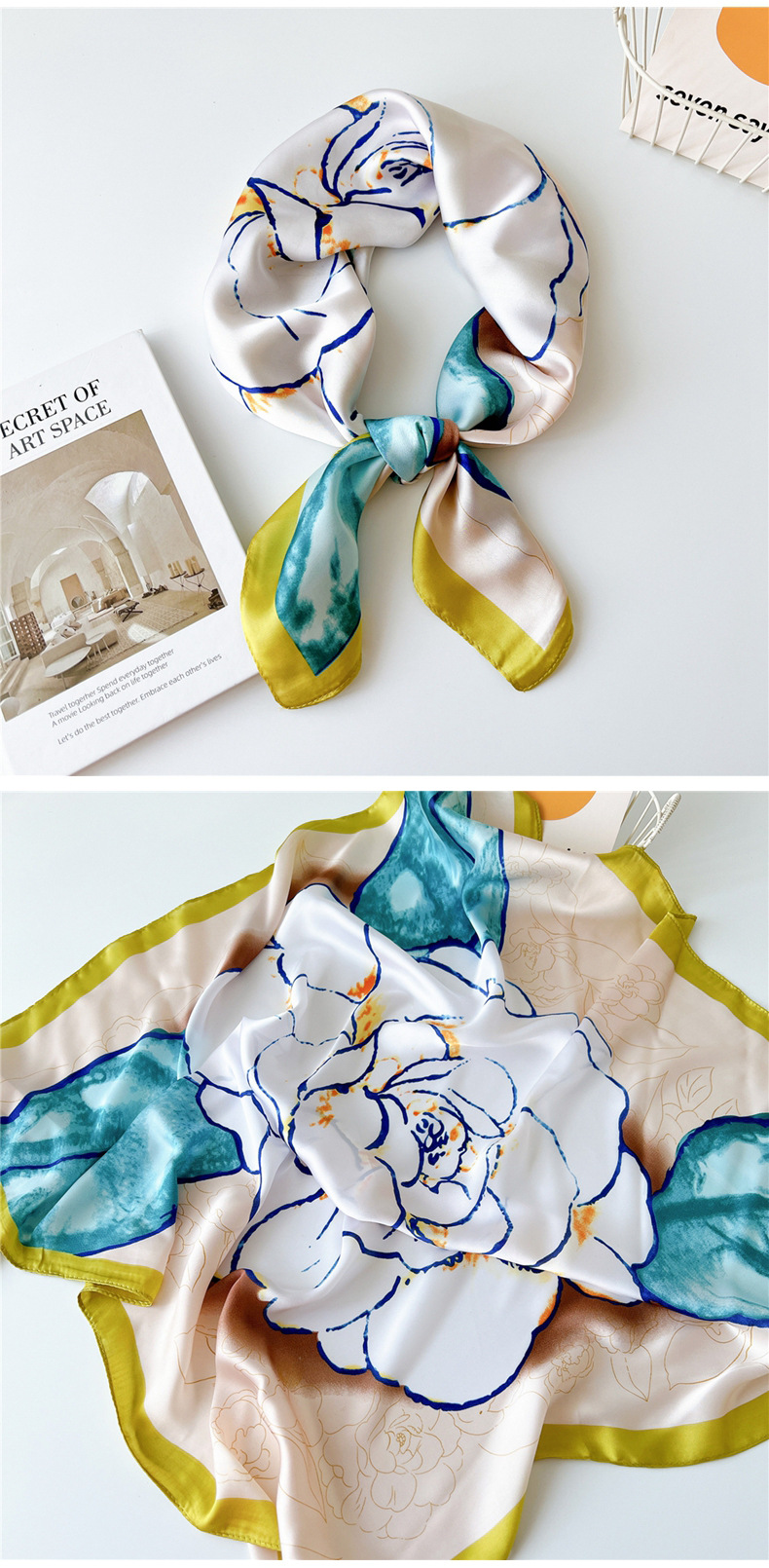 40g Weight Silk Scarf Classification Outdoor, Travel Occasion Polyester Material Printing Pattern Spring&Summer Season Women's Gender Printing Design Elegant Style Women's Elegant Printing Polyester Printing Silk Scarf 3