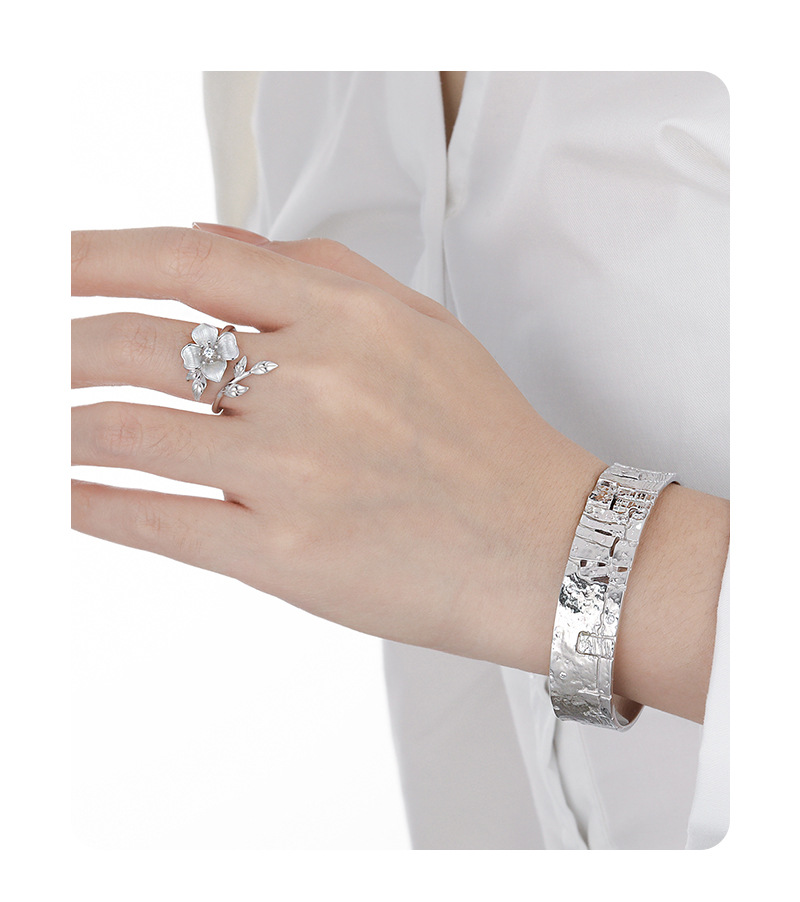 6g Weight 0.03µm Gold Plating Thickness White Gold Plated 925 Sterling Silver Zircon Flower Open Rings