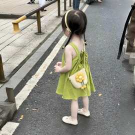 韩系女童连衣裙夏季洋气儿童时髦棉背心裙女宝宝小清新绿色裙潮流