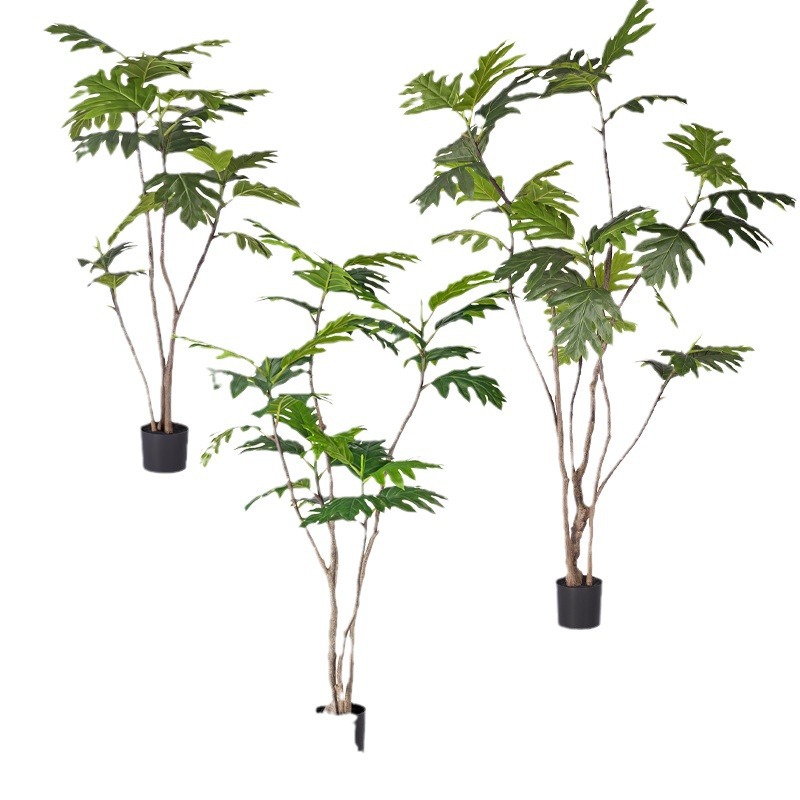 Planta verde de simulación a gran escala, planta falsa de alta calidad a gran escala, planta en maceta, árbol de pan, paisaje de piso de plástico, interior