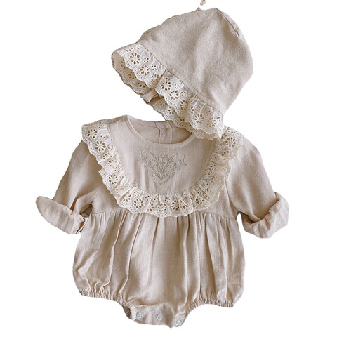Free hat, baby lace bag, 0-2 year old baby spring clothing, newborn romper, one-year-old dress, baby clothes