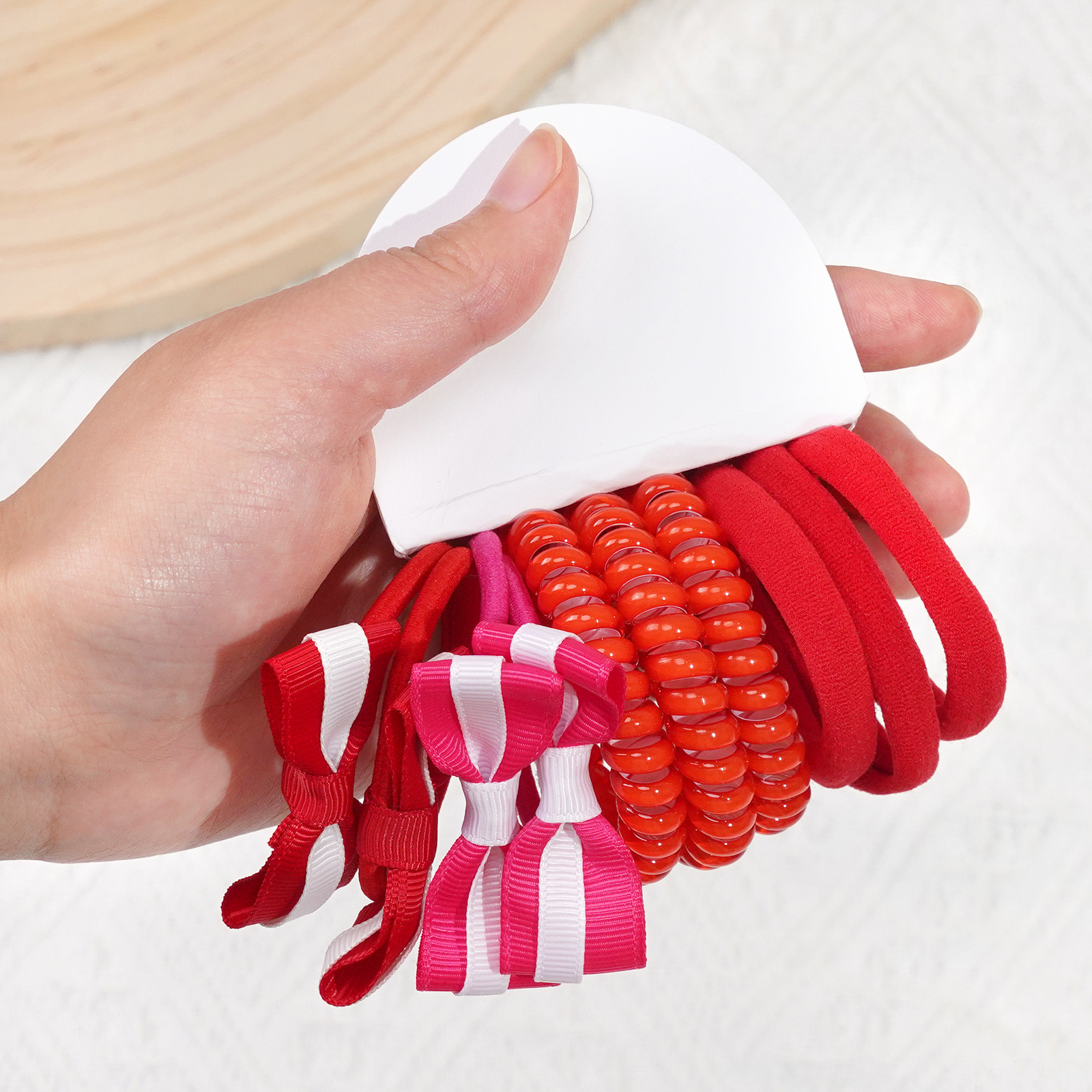 电话线皮筋组合红色4