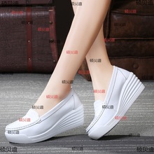 新款真皮小白鞋女韩版内增高休闲女鞋白色坡跟女士平底透气护士