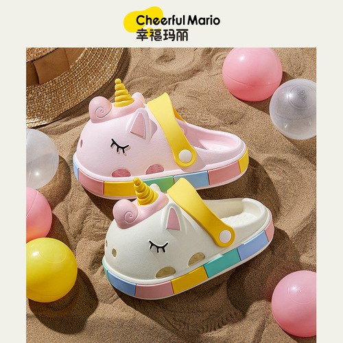 Happy Mary Children's Slippers Unicorn Girls Princess Shoes Summer New Cute Cartoon Anti-Slip Dual-Purpose Crocs