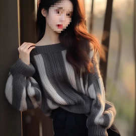 慵懒风麻灰色麻花针织毛衣外套女秋冬chic气质单排扣外穿减龄上衣