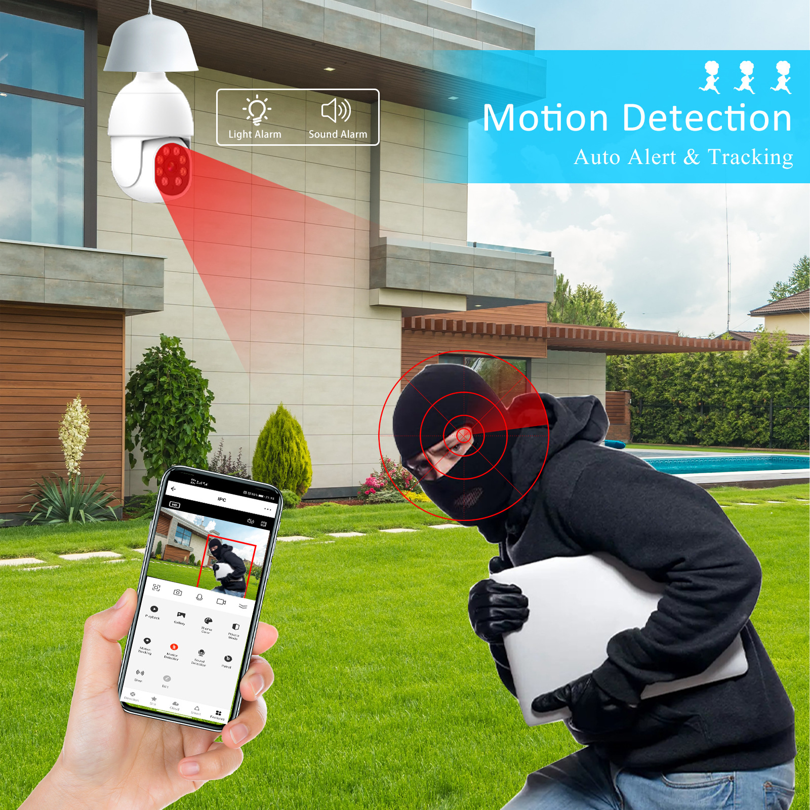 Fuente fábrica bombilla impermeable cámara E27 portalámparas comercio exterior estilo explosivo transfronterizo monitor PTZ HD inalámbrico