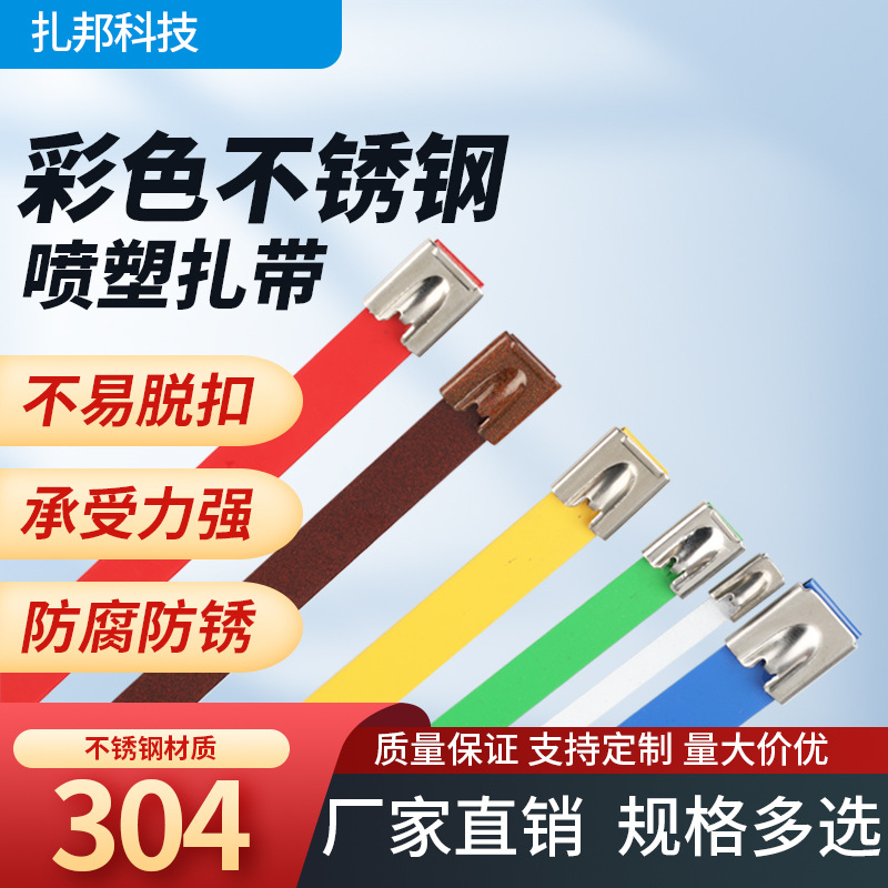 304不锈钢自锁扎带厂家自销彩色自锁式扎带不锈钢扎带全喷塑扎带