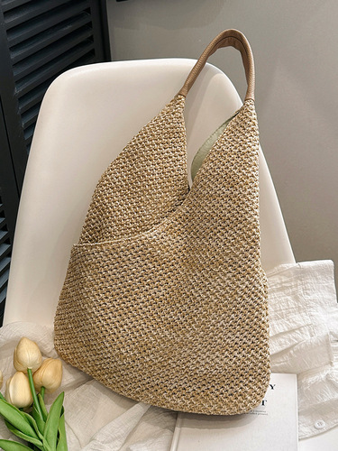 Summer Grass Weave Women's  New Trendy Large Capacity Commuter Tote Bag Texture Single Shoulder Beach Bag