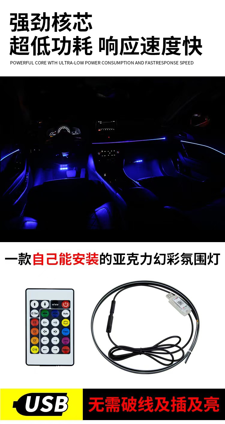 Cross-Border Exclusive Supply of One-To-One Central Control Ambient Lights, Car Atmosphere Decorative Lights, App-Controlled In-Car Lighting Without Wiring Modification