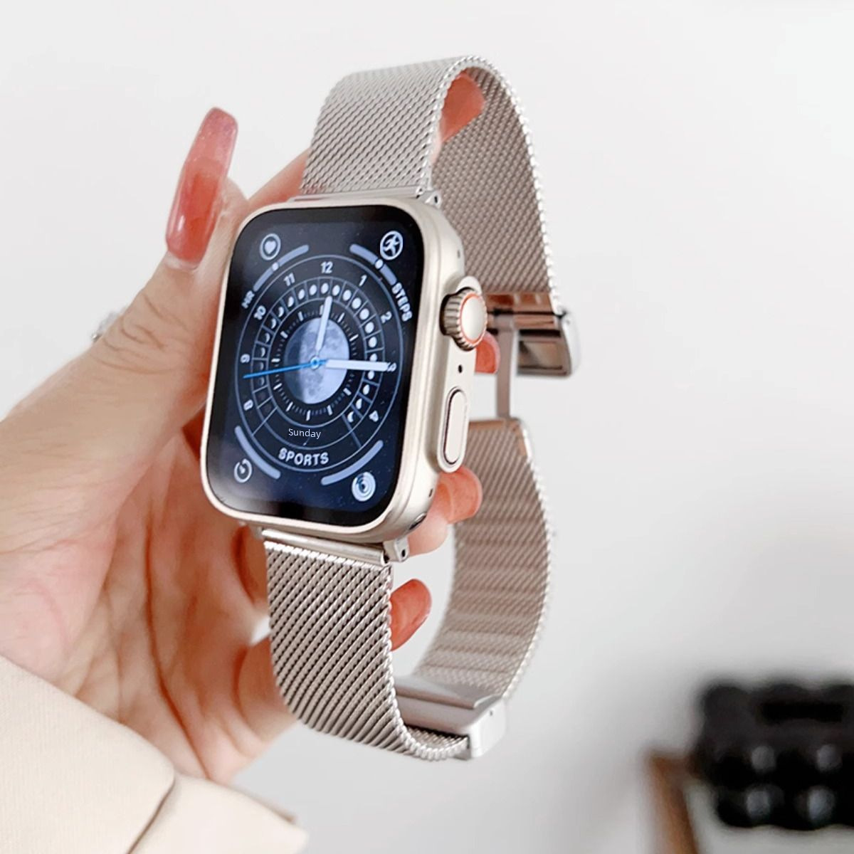 米蘭尼斯錶帶適用蘋果apple watchs10/9磁吸摺疊扣ultra/8手錶帶