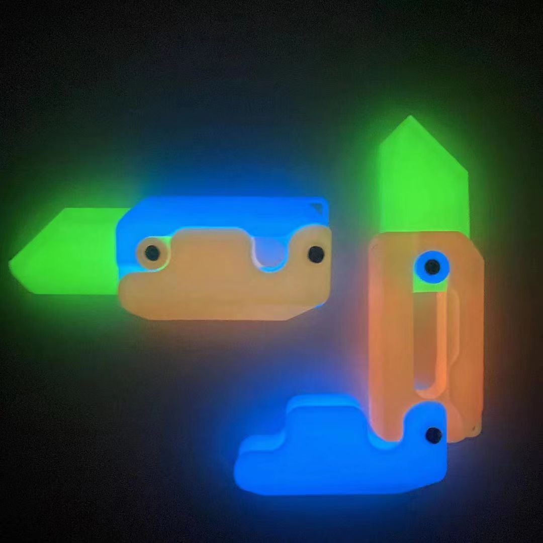 Cuchillo de zanahoria de doble filo, cuchillo de descompresión por gravedad impreso en 3D con luz intermitente, juguete de descompresión de goma, arenas movedizas