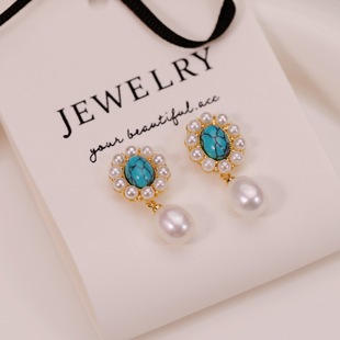 Zhuji Pearl Earrings Dan Peach Jewelry S925 Silver Needle Natural Freshwater Pearl Earrings Zircon Opal Green Pine Earrings