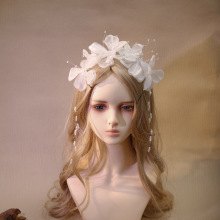 头花仙气白色结婚新娘头饰人跟妆梦幻灵动婚纱礼服纱花羽毛
