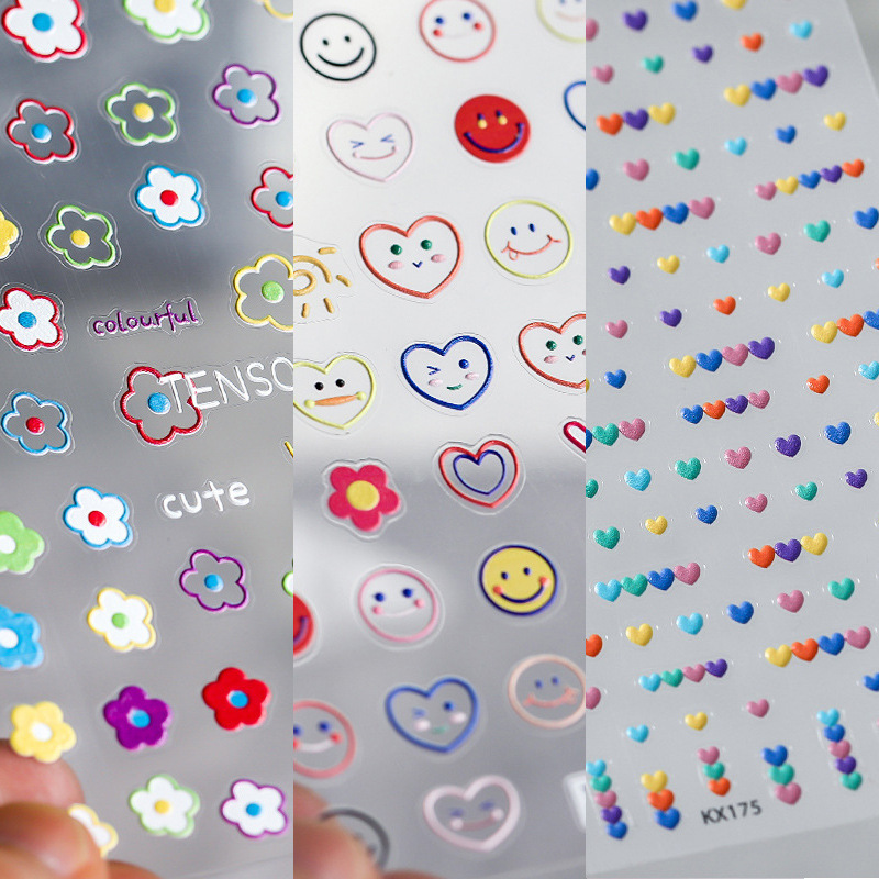 Nail Stickers 2026 New Style 3D Embossed Heart Flower Tulip Nail Stickers Cute Nail Decoration Accessories