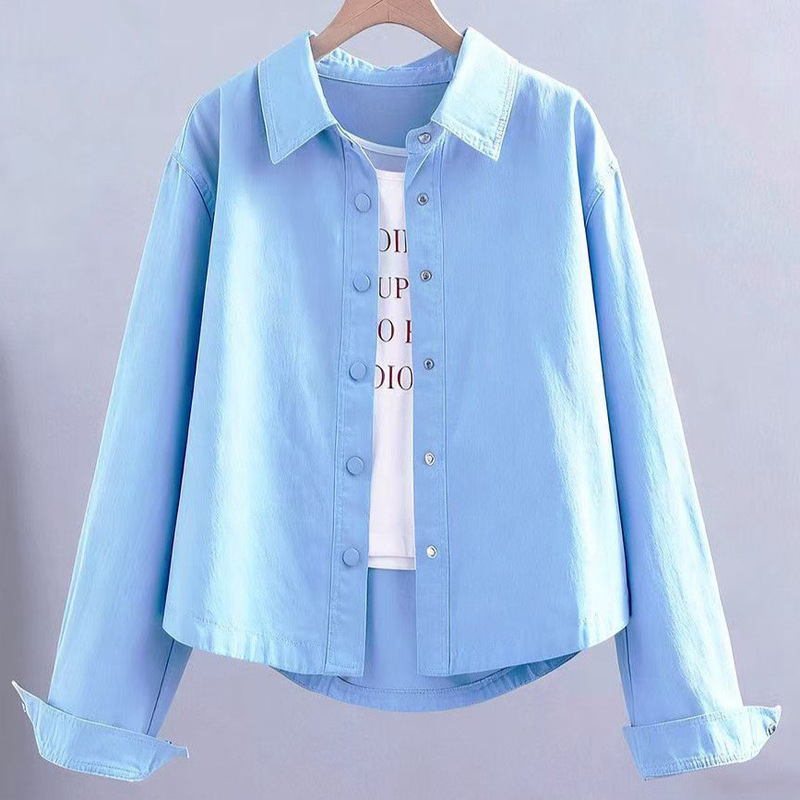Pure Cotton Denim Jacket for Women, New Spring and Autumn Korean Style Loose Versatile Long-Sleeve Shirt Workwear Jacket Top A10264